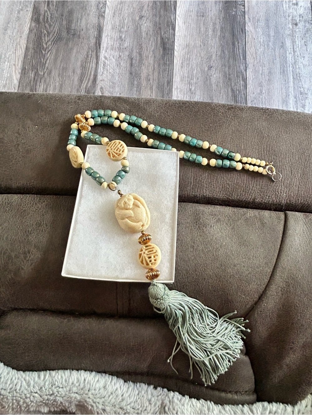 Hand-Carved Cream Panda Pendant Necklace - Unbranded
